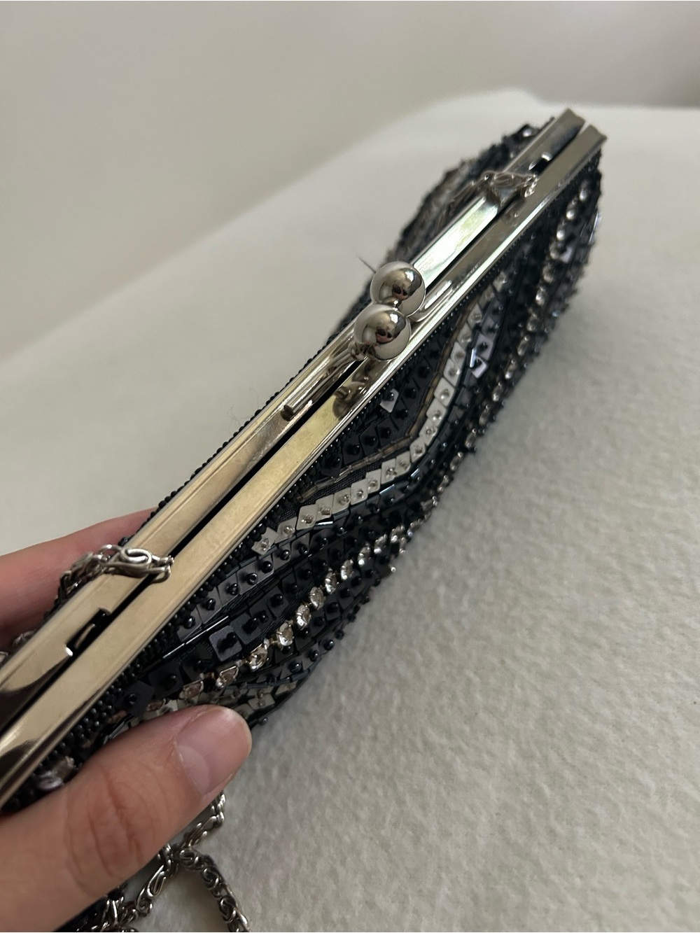 Aldo Beaded Black and Silver Evening Clutch with Chain Strap - Picture 5 of 6